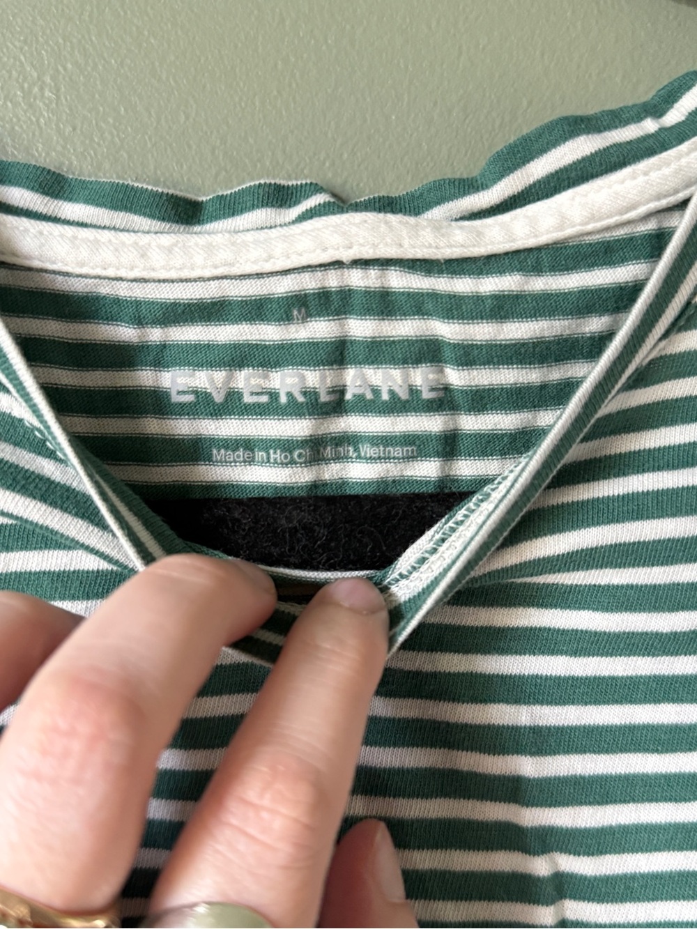 Everlane - The Box-Cut Tee in Essential Cotton - Green/White Stripes - M - Picture 2 of 5